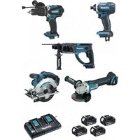 Combopack 5 outils 18V (4x5,0 Ah) DHR202 + DGA504 + DSS610 + DTD152 + DHP458 - MAKITA DLX5039PTJ