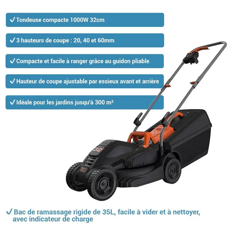 BLACK + DECKER Tondeuse 32cm - 1000W BEMW351