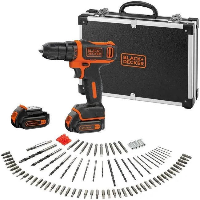 Black and Decker - Perceuse visseuse 10.8 V 1.5 Ah 26 Nm avec 2 batteries et 100 accessoires - BDCDD12BAFC-QW BLACK & DECKER